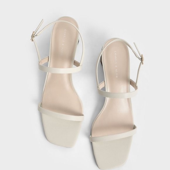 🟩 Charles & Keith Metallic Cone Heel Slingback Sandals - Chalk - Picture 5 of 8